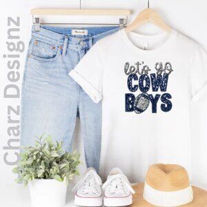 Let's Go Cowboys Faux Sequin/Glitter Tee (White/New)